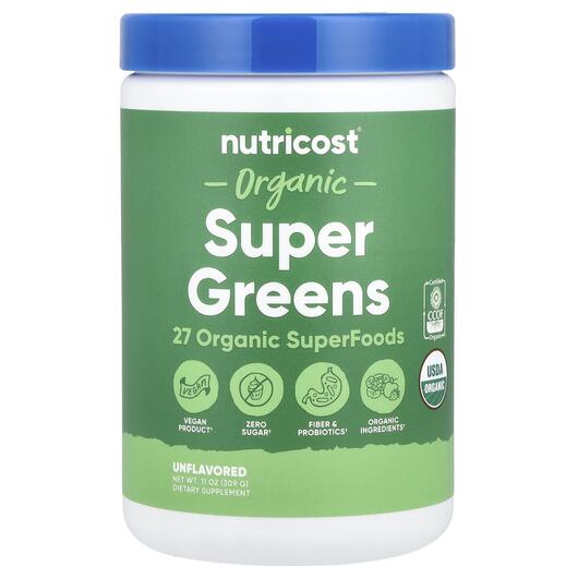 Основне фото товара Nutricost, Organic Super Greens Unflavored, Супергрінс, 309 г