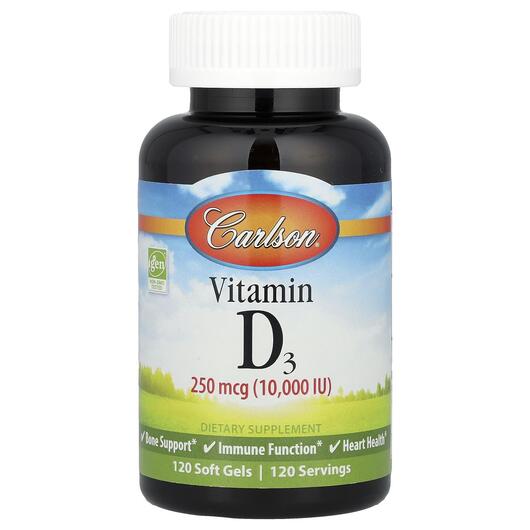 Основне фото товара Vitamin D3 250 mcg 10000 IU, Вітамін D3 250 мкг 10000 МЕ, 120 кап