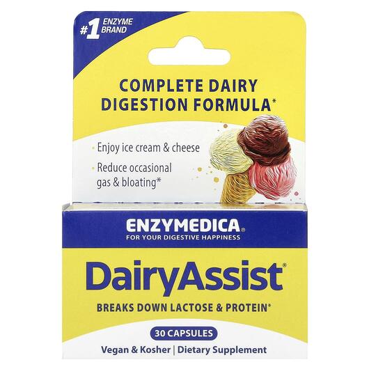 Основне фото товара Enzymedica, DairyAssist, Перетравлення лактози, 30 капсул