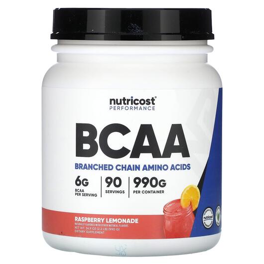 Основне фото товара Nutricost, Performance BCAA Raspberry Lemonade, БЦАА, 990 г