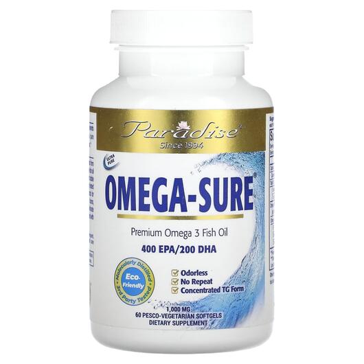 Основне фото товара Omega Sure Omega-3 Concentrate1000, Омега 3, 60 Pesco Vegetarian 