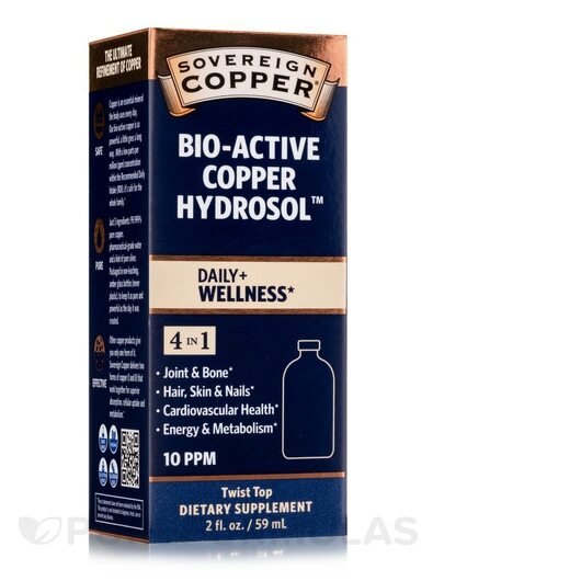 Основне фото товара Bio-Active Copper Hydrosol 10 ppm, Мідь, 59 ml Twist Top Bottle