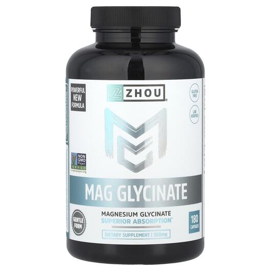 Основне фото товара Zhou Nutrition, Mag Glycinate 87 mg, Гліцинат Магнію, 180 капсул