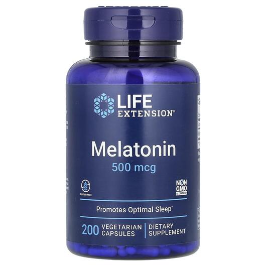 Основне фото товара Life Extension, Melatonin 500 mcg, Мелатонін 500 мкг, 200 капсул