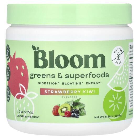 Основне фото товара Bloom, Greens & Superfoods Strawberry Kiwi, Суперфуд, 180.9 г