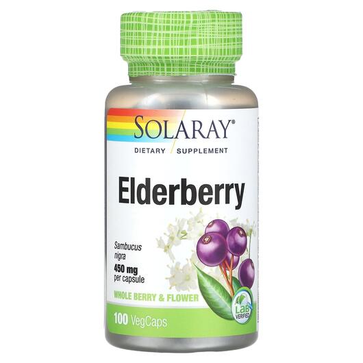 Основне фото товара Solaray, Elderberry 450 mg, Чорна бузина 450 мг, 100 капсул