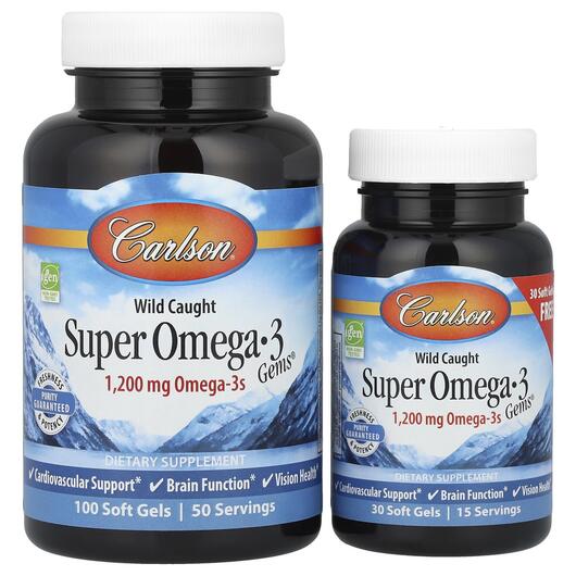 Основне фото товара Wild Caught Super Omega-3, Омега-3 1200 мг, 100 + 30 капсул