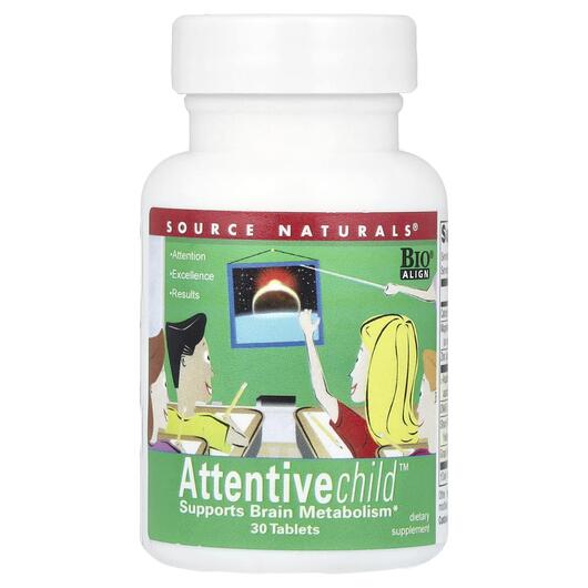 Основне фото товара Source Naturals, Attentive Child, Підтримка мозку, 30 таблеток
