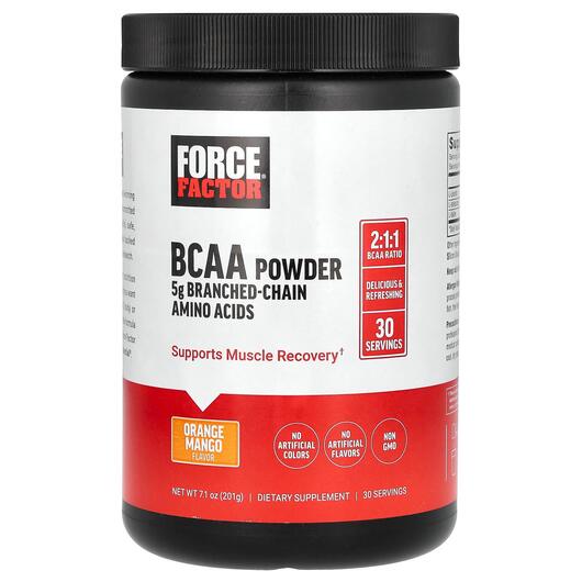 Основне фото товара Force Factor, BCAA Powder Orange Mango, БЦАА, 201 г
