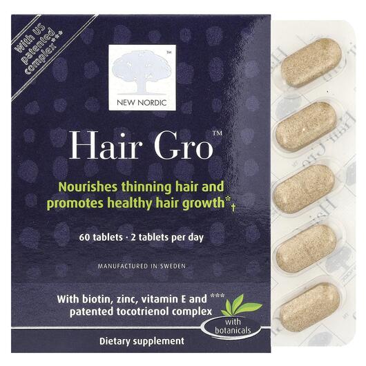 Основне фото товара New Nordic, Hair Gro, Шкіра нігті волосся, 60 капсул