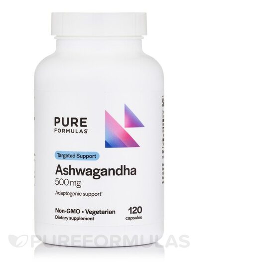 Основне фото товара PureFormulas, Ashwagandha 500 mg, Ашваганда, 120 капсул