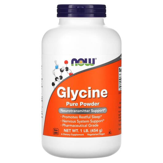 Основне фото товара NOW, Glycine Pure Powder, Гліцин в порошку, 454 г