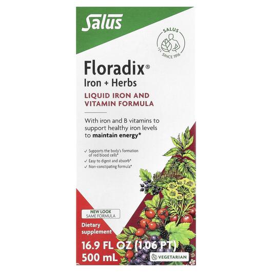 Основне фото товара Gaia Herbs, Floradix Iron + Herbs, Залізо, 500 мл