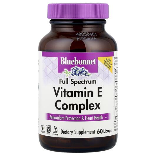 Основне фото товара Bluebonnet Nutrition, Vitamin E Complex, Вітамін E, 60 капсул