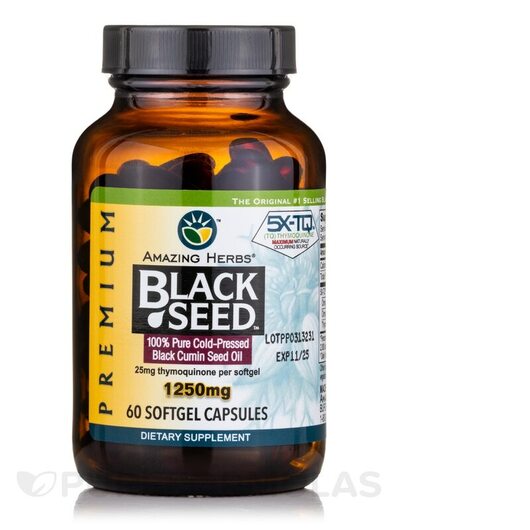 Основне фото товара Premium Black Seed Oil, Олія Чорного Кмину, 60 капсул