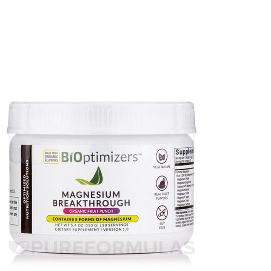 Основне фото товара Magnesium Breakthrough Powder Drink Organic Fruit Punch, Магній, 