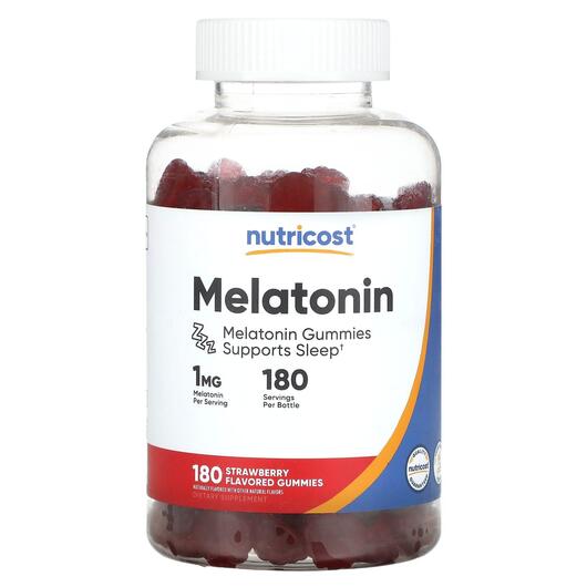 Основне фото товара Nutricost, Melatonin Strawberry 1 mg, Мелатонін, 180 таблеток
