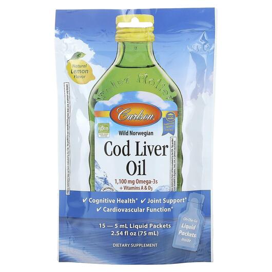 Основне фото товара Cod Liver Oil Packets Lemon, Олія печінки тріски, 15 Liquid Packe