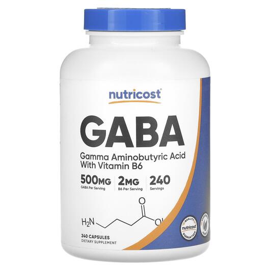 Основное фото товара Nutricost, ГАМК, GABA With Vitamin B6 500 mg, 240 капсул