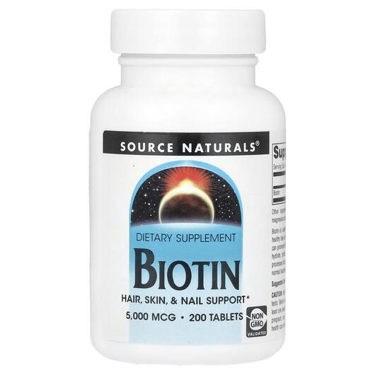 Основне фото товара Source Naturals, Biotin 5000 mcg, Вітамін B7 Біотин, 200 таблеток