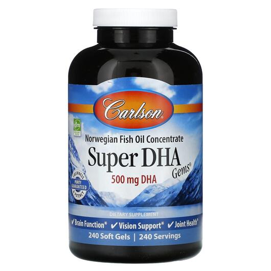 Основне фото товара Carlson, Super DHA Gems 500 mg, ДГК, 240 капсул