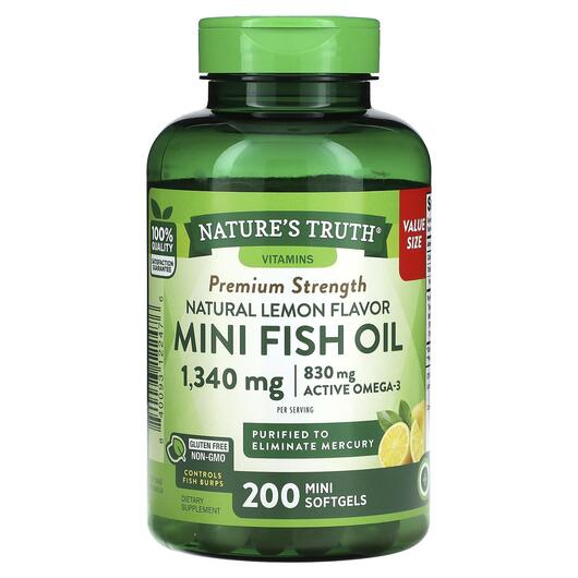 Основне фото товара Mini Fish Oil Premium Strength Natural, Омега 3, 200 Mini Softgel