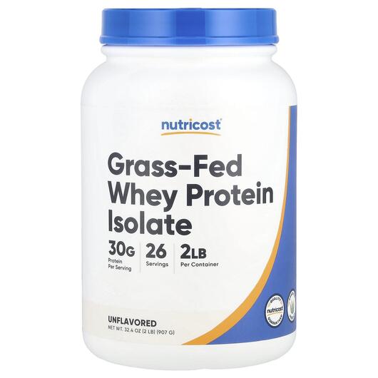 Основне фото товара Nutricost, Grass-Fed Whey Protein Isolate, Протеїн Ізолят, 907 г