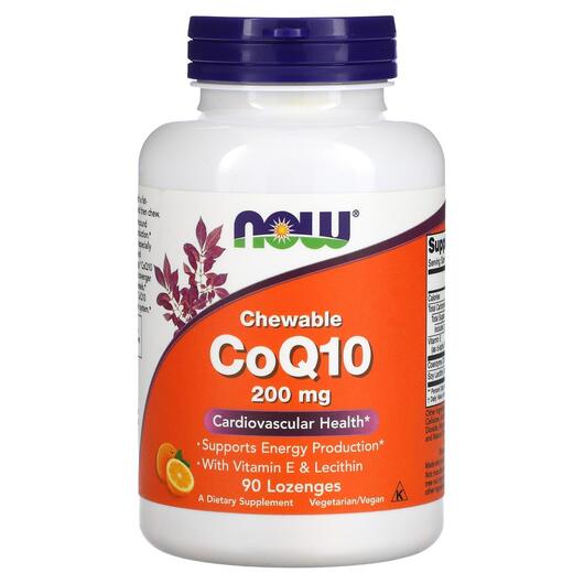 Основне фото товара NOW, Chewable CoQ10 Lozenges, Убіхінон 200 мг, 90 льодяників