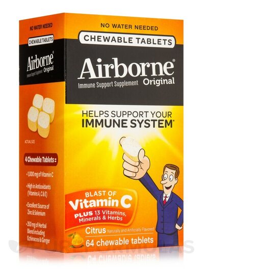 Основне фото товара Airborne Immune Support Chewable, Підтримка імунітету, 64 таблето