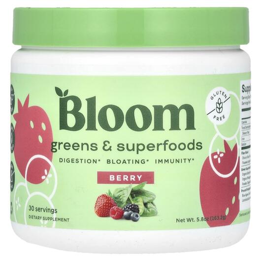 Основне фото товара Bloom, Greens & Superfoods Berry, Суперфуд, 163.2 г