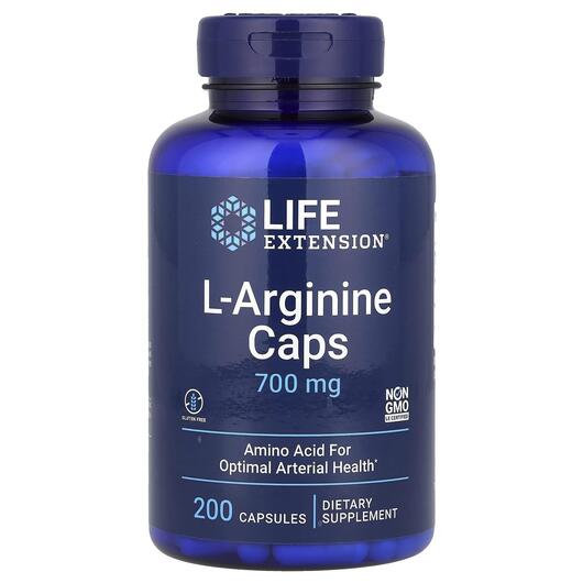 Основне фото товара Life Extension, L-Arginine Caps 700 mg, L-Аргінін, 200 капсул