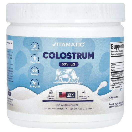 Основне фото товара Vitamatic, Colostrum Powder Unflavored, Колострум, 120 г