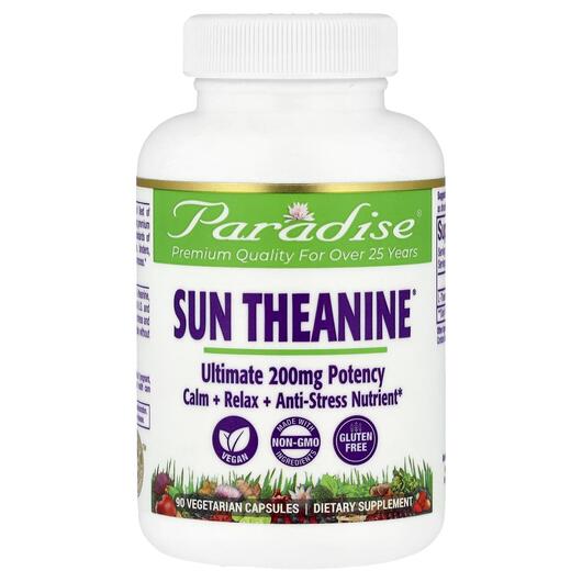 Основне фото товара Paradise Herbs, Sun Theanine 200 mg, L-Теанін, 90 кпсул