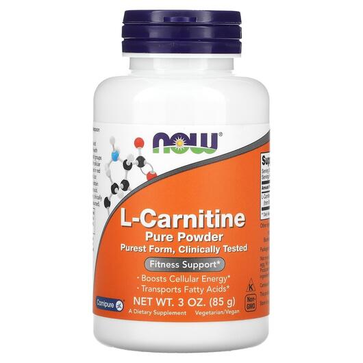 Основне фото товара NOW, L-Carnitine Pure Powder, L-Карнітин, 85 г