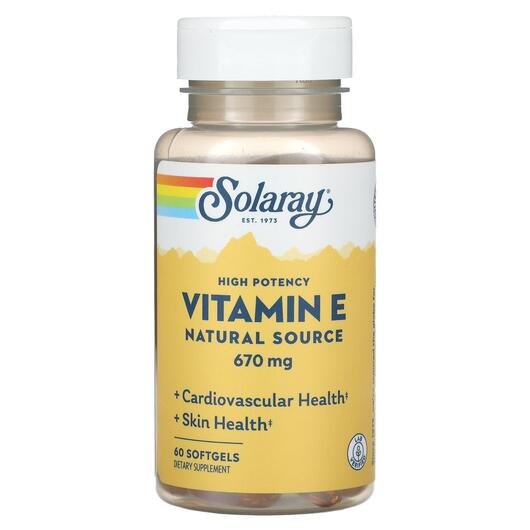 Основне фото товара Vitamin E Natural Source High Potency, Вітамін E Токофероли, 60 к