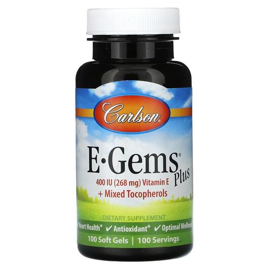 Основне фото товара E-Gems Plus 400 IU 268 mg, Вітамін E Токофероли, 100 капсул
