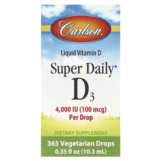 Основне фото товара Carlson, Super Daily D3, Вітамін D3, 10.3 мл