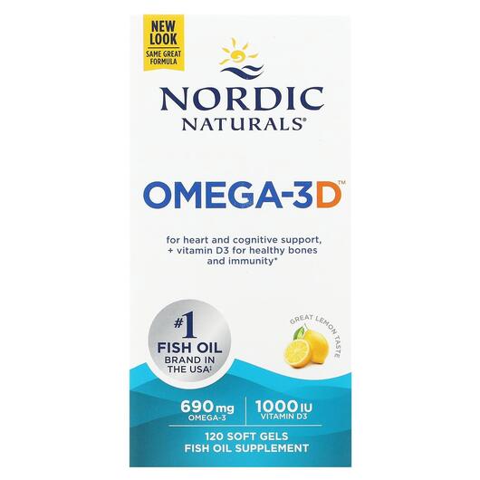 Основне фото товара Nordic Naturals, Omega-3D, Омега 3 Лемона 1000 мг, 120 капсул