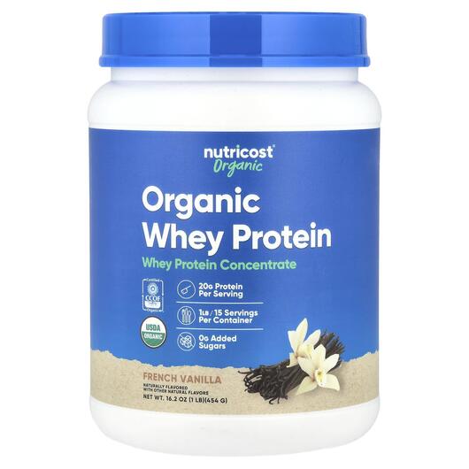 Основне фото товара Nutricost, Organic Whey Protein French Vanilla, Протеїн, 454 г