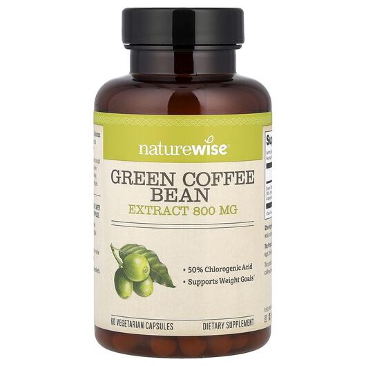 Основне фото товара Naturewise, Green Coffee Bean Extract, Кофеїн, 60 капсул