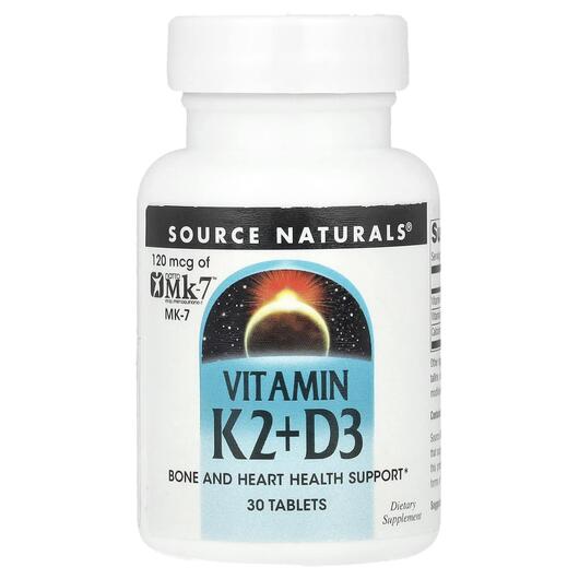 Основне фото товара Source Naturals, Vitamin K2+D3, Вітамін K2, 30 таблеток