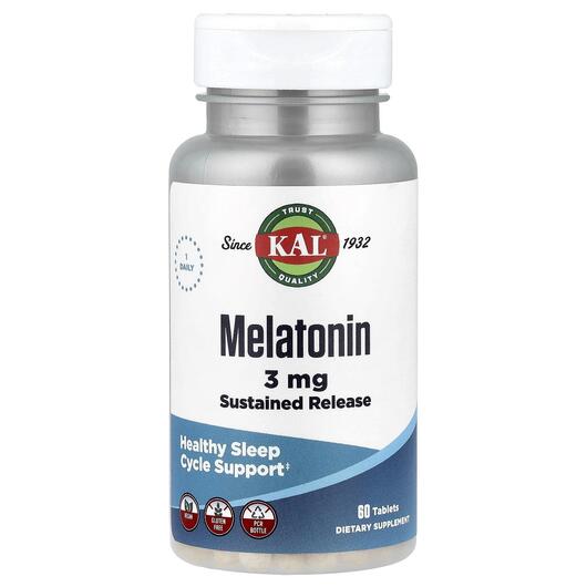 Основне фото товара KAL, Melatonin SR, Мелатонін + B6 3 мг, 60 таблеток