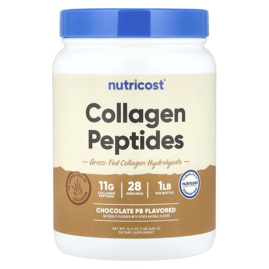 Основне фото товара Nutricost, Collagen Peptides Chocolate PB, Колаген, 454 г