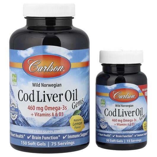 Основне фото товара Wild Norwegian Cod Liver Oil Gems Lemon, Олія печінки тріски, 30 