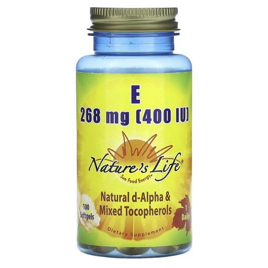 Основне фото товара Vitamin E 268 mg 400 IU, Вітамін E Токофероли, 100 капсул