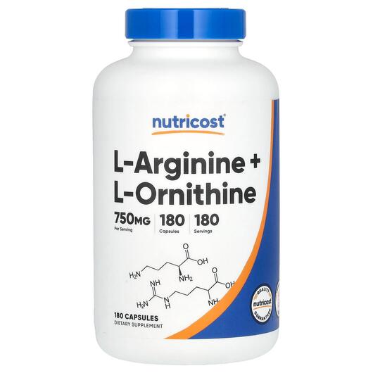 Основне фото товара L-Arginine + L-Ornithine 750 mg, Аргінін Орнітин, 180 капсул