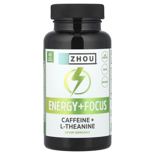 Основне фото товара Zhou Nutrition, Energy + Focus, L-Теанін, 60 капсул