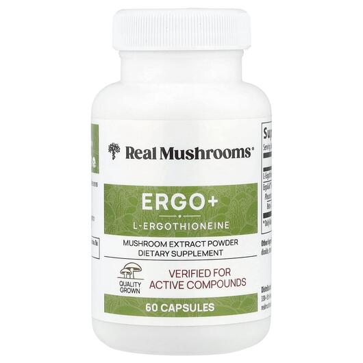 Основне фото товара Real Mushrooms, ERGO + L-Ergothioneine, Гриби, 60 капсул