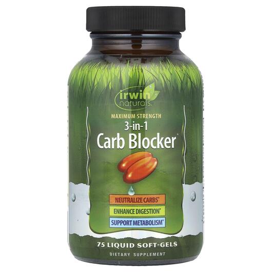 Основне фото товара 3-In-1 Carb Blocker Maximum Strength, Ферменти, 75 капсул