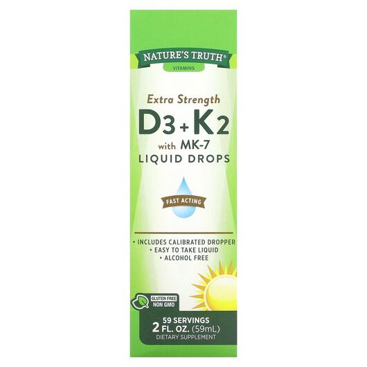 Основне фото товара Extra Strength D3 + K2 with MK-7 Liquid Drops, Вітаміни D3 K2, 59